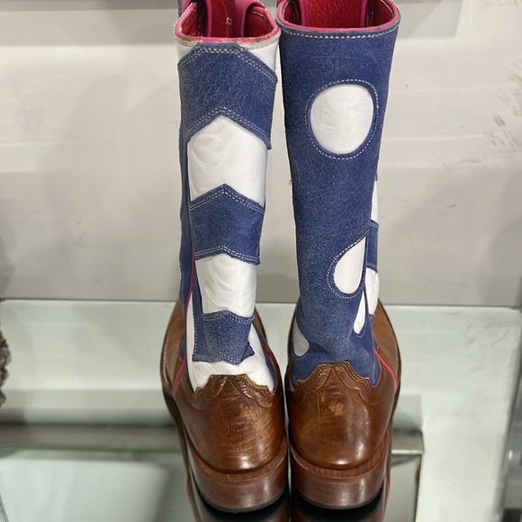 Macie Bean Western Boots Leather Blue  Polkadot Pink Tan 5 - Picture 7 of 16